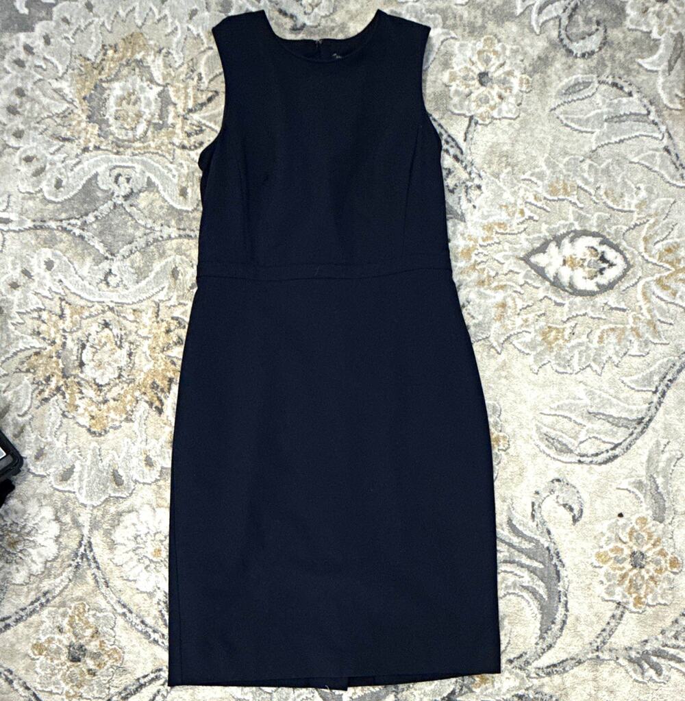 Ann Taylor Black Solid Sheath Dress Round Neck Sleeveless Lined Zip 2P